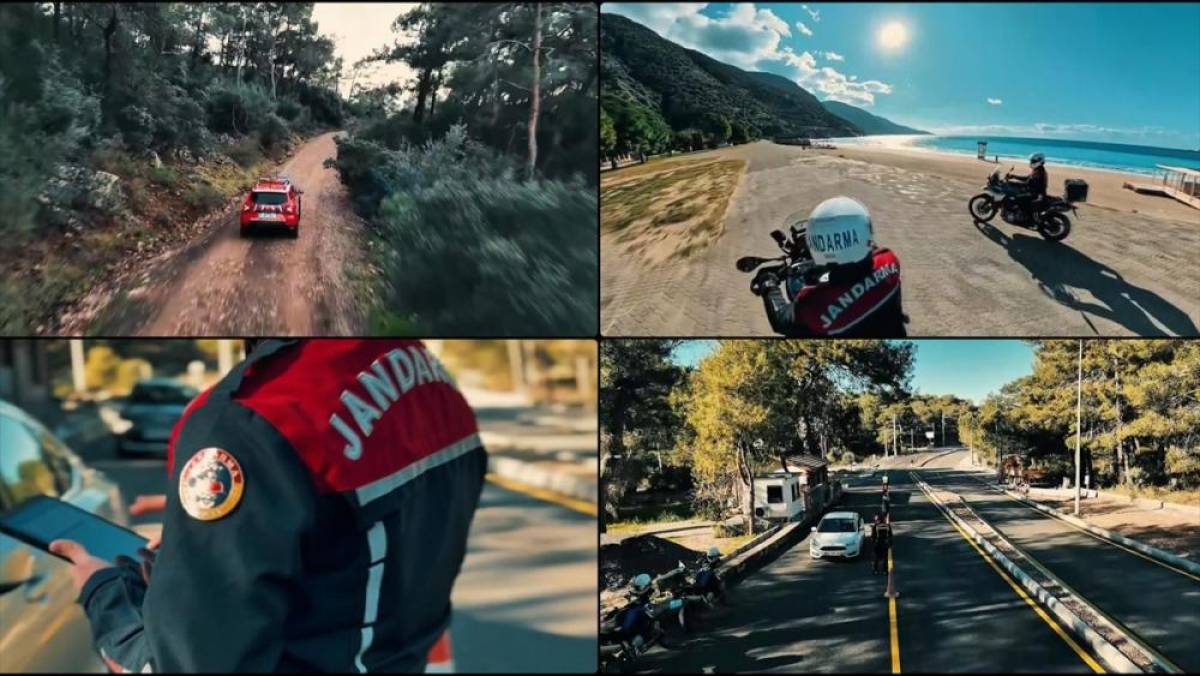 Muğla'da jandarma ekiplerinin devriyesi havadan ve aksiyon kamerasıyla g&ouml;r&uuml;nt&uuml;lendi