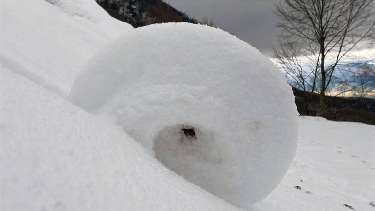 Amasya'da doğada ender oluşan kar ruloları g&ouml;r&uuml;nt&uuml;lendi