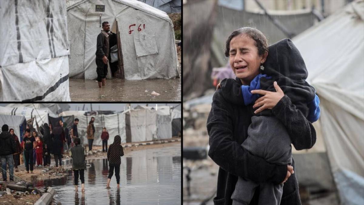 Gazze'de yoğun yağış nedeniyle İsrail saldırılarında evleri yıkılanların kaldığı çadırları su bastı