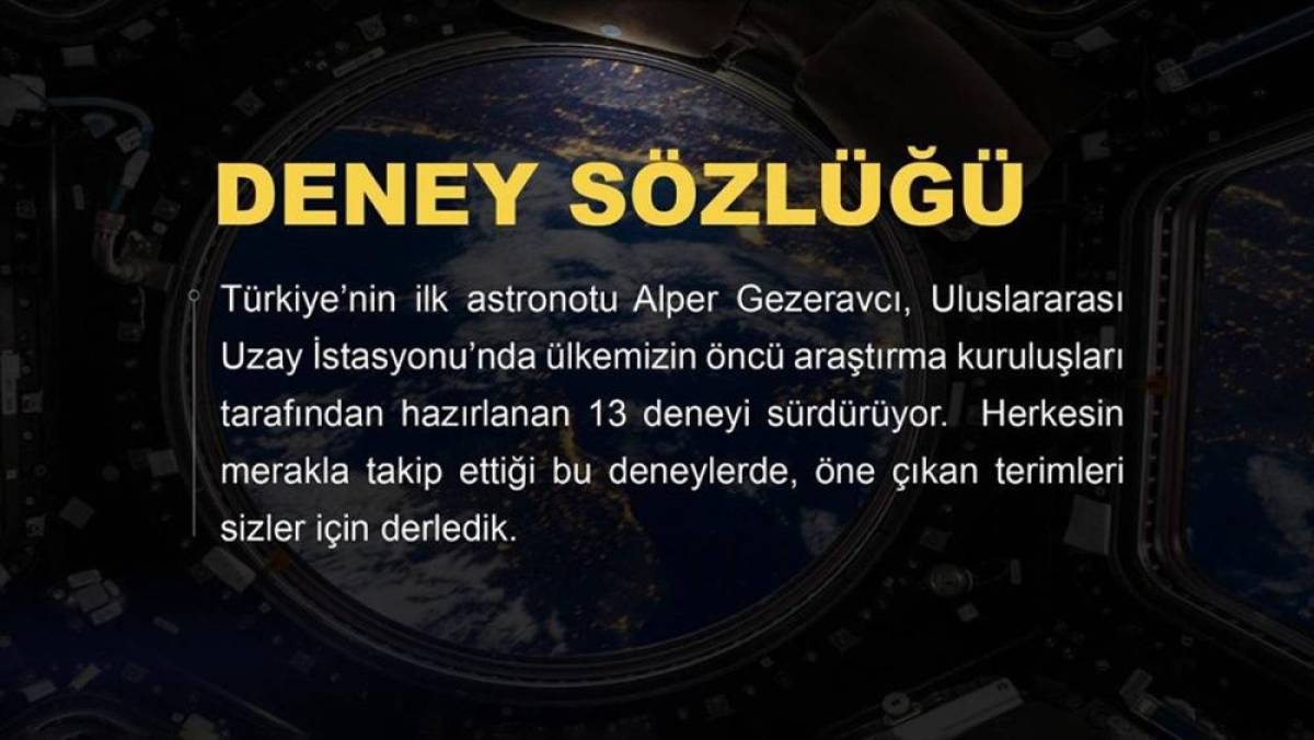 Türkiye Uzay Ajansından Gezeravcı'nın deneylerine ilişkin yeni "Deney Sözlüğü"
